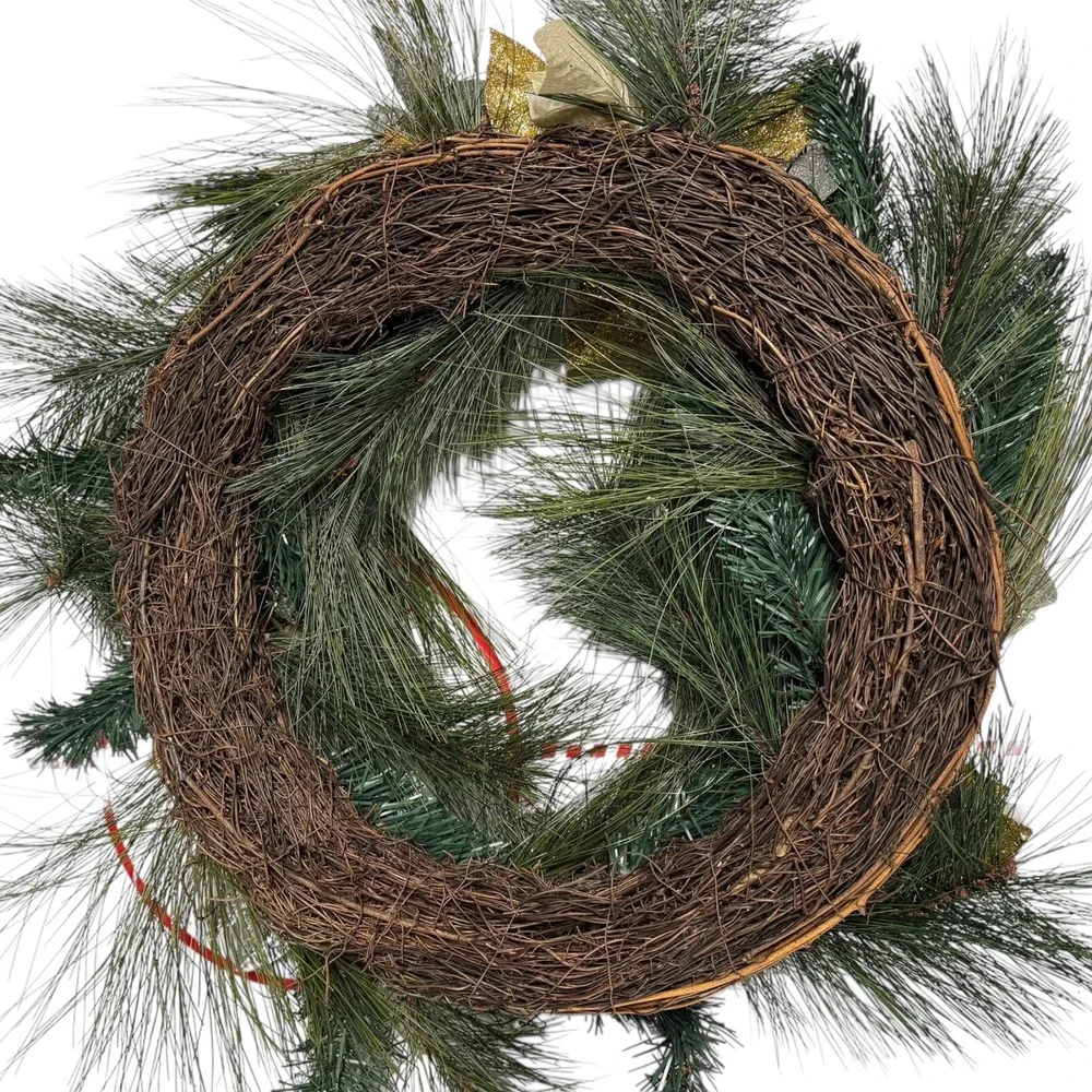Christmas Wreath Holiday Pine‎ Cone Ornament Gold Silver Decor 15 Inch